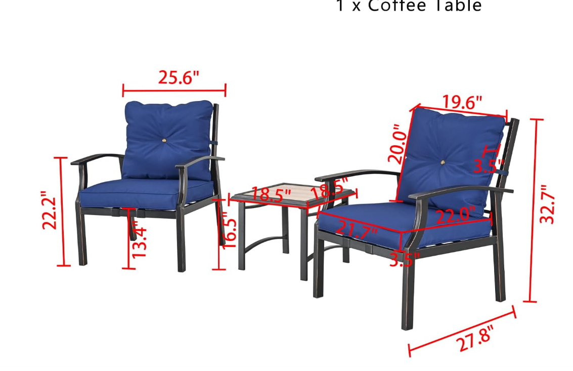 3 PCS Patio Bistro Sets, Khaki