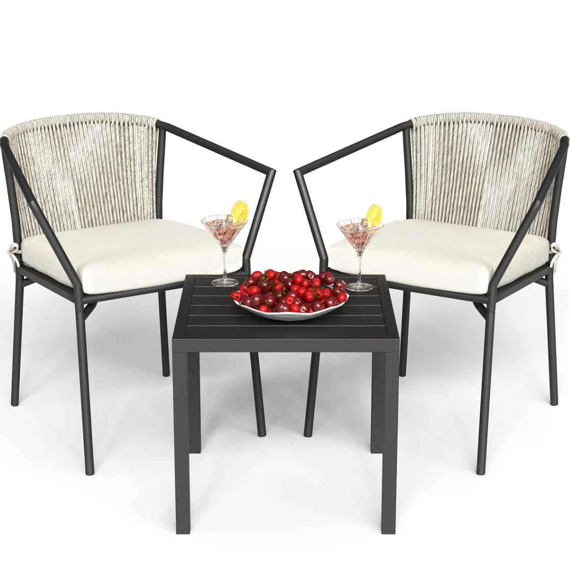 3-Piece Outdoor Wicker Conversation Bistro Set, White