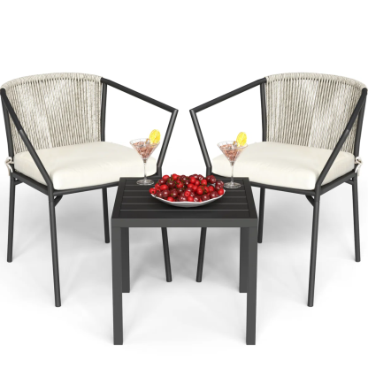 3-Piece Outdoor Wicker Conversation Bistro Set, White