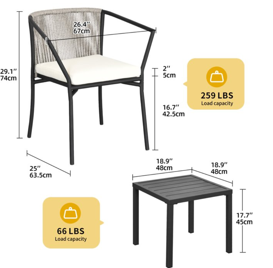 3-Piece Outdoor Wicker Conversation Bistro Set, White
