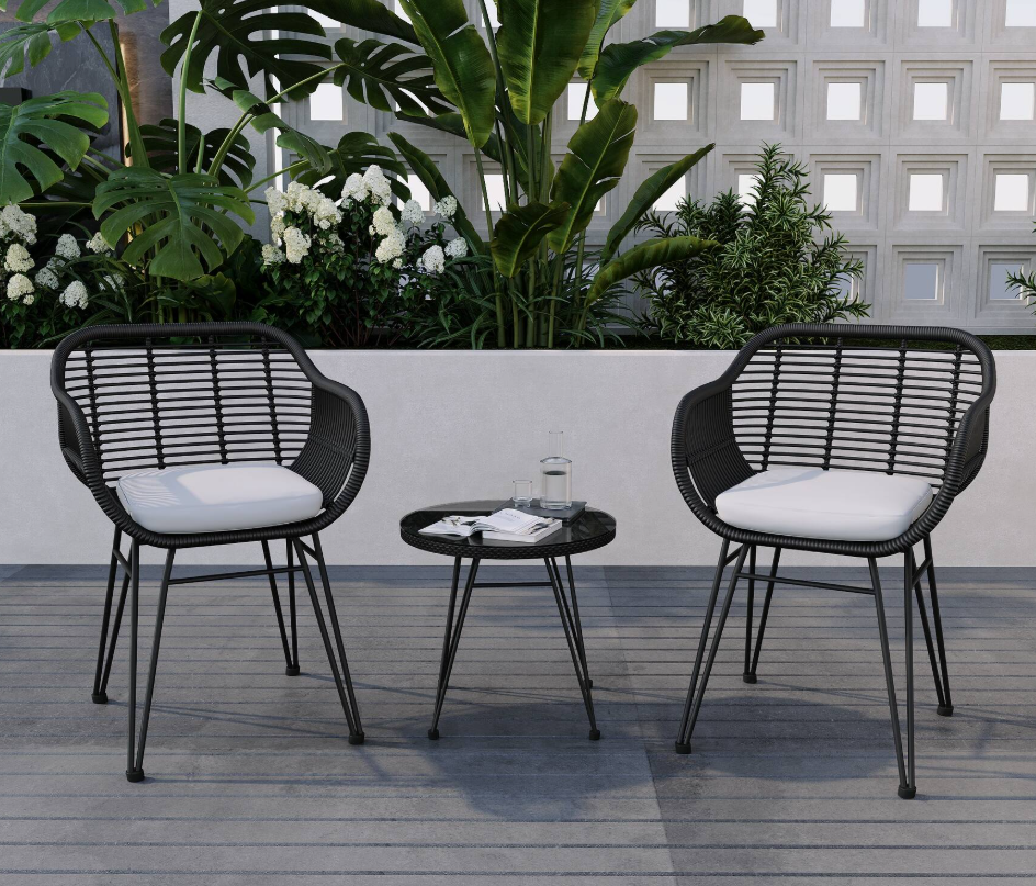 3 Pieces Outdoor Rattan Chair Conversation Sets