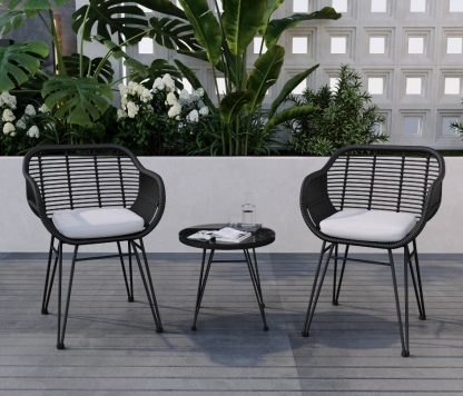 3 Pieces Outdoor Rattan Chair Conversation Sets