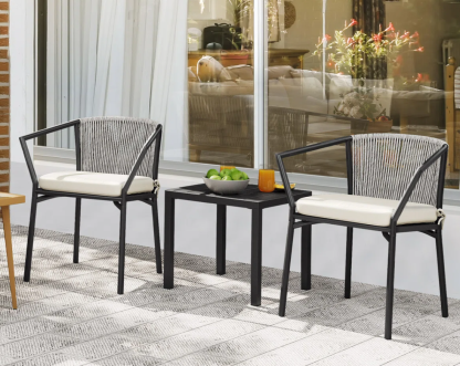 3-Piece Outdoor Wicker Conversation Bistro Set, White