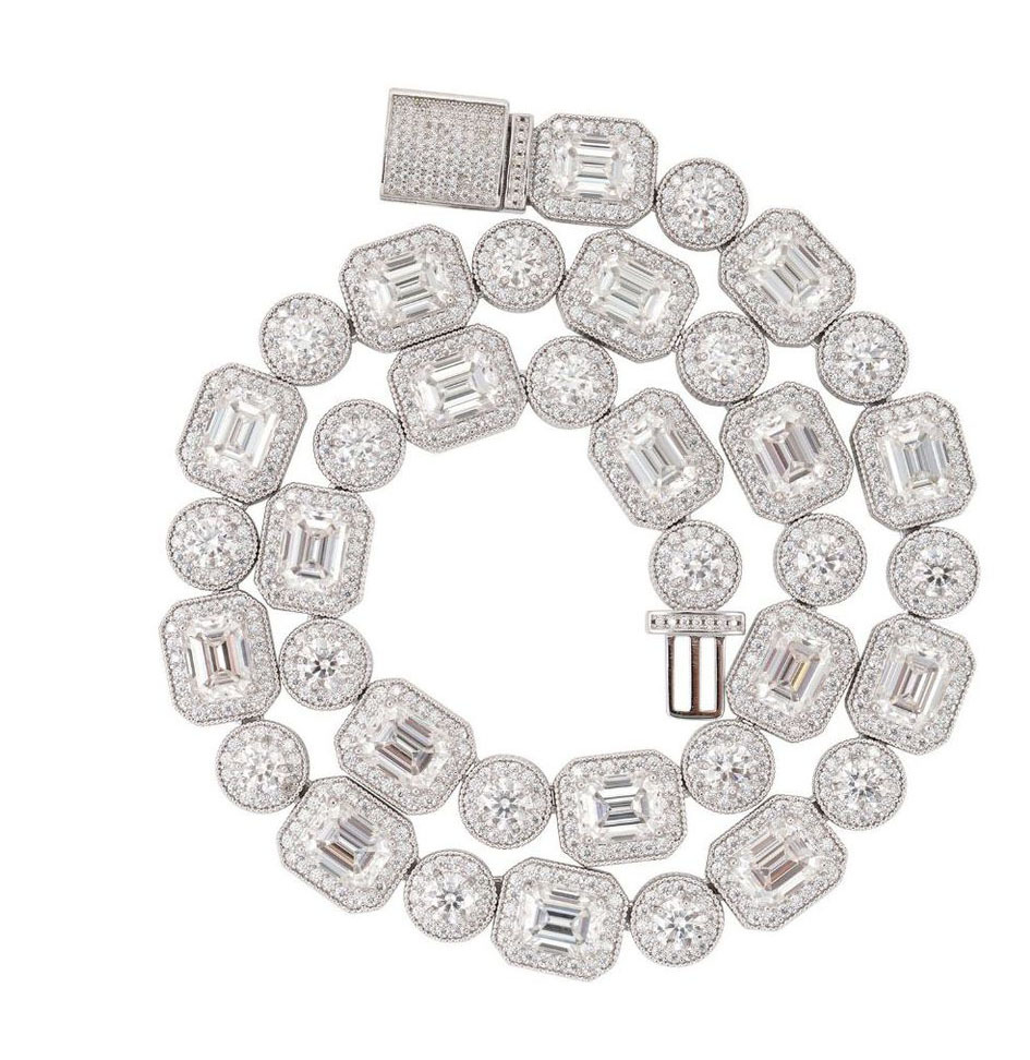 copper inlaid cubic zirconia necklace 12mm combination design Cuban necklace