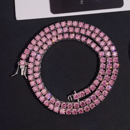 hip-hop 3mm Tennis bracelet S925 silver inlaid pink moissanite bracelet