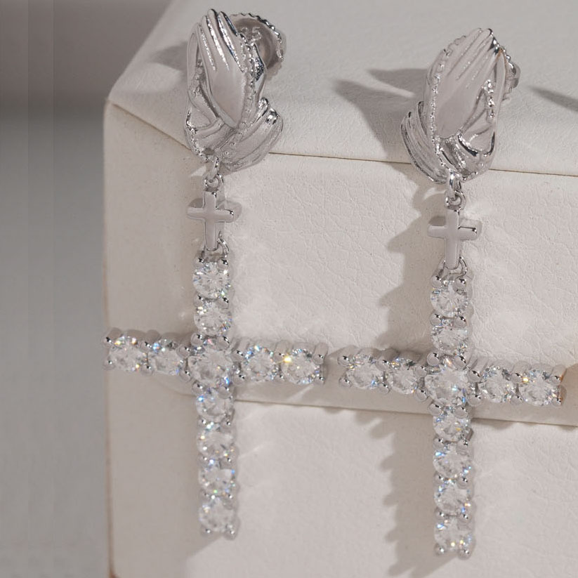 Palm Cross Earrings S925 Silver Moissanite Earrings