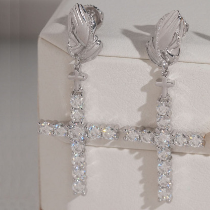 Palm Cross Earrings S925 Silver Moissanite Earrings