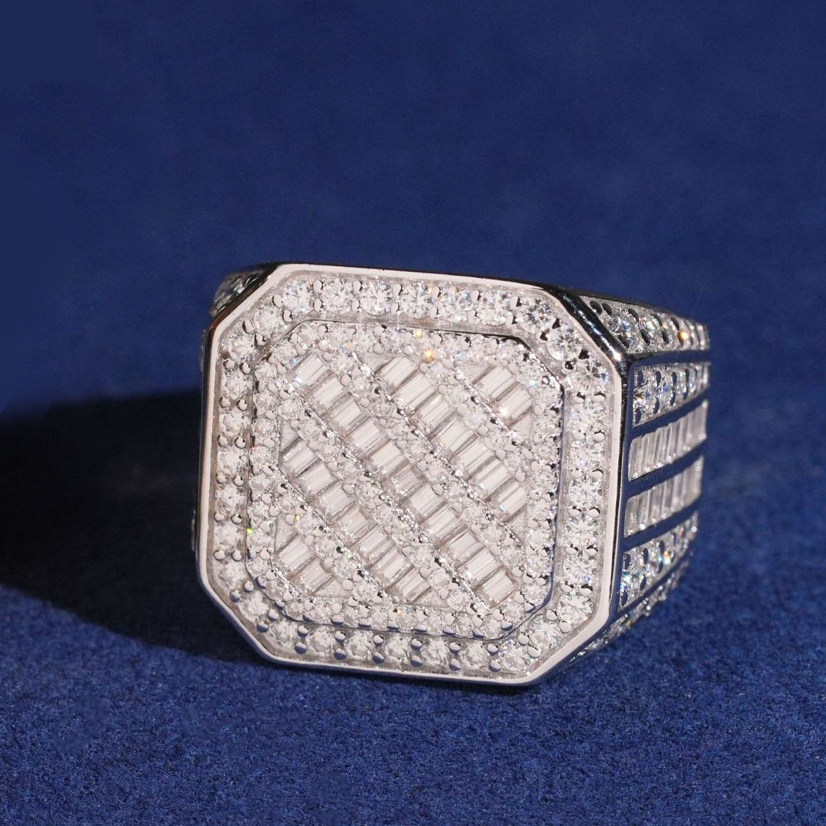 fashion jewelry S925 silver man inlaid moissanite ring