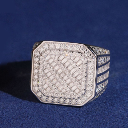 Square Hip Hop Ring S925 Silver Moissanite Ring New Arrivals