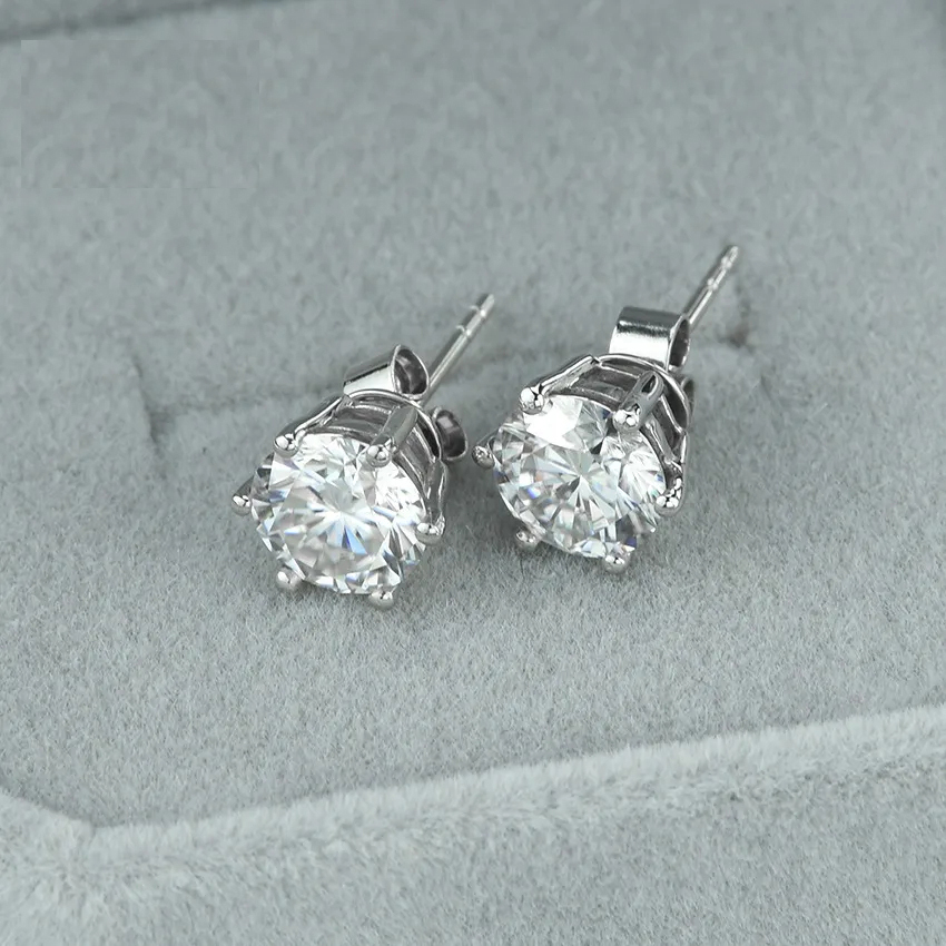 simple temperament ear stud 925 silver classic six claw 1 carat moissanite earrings