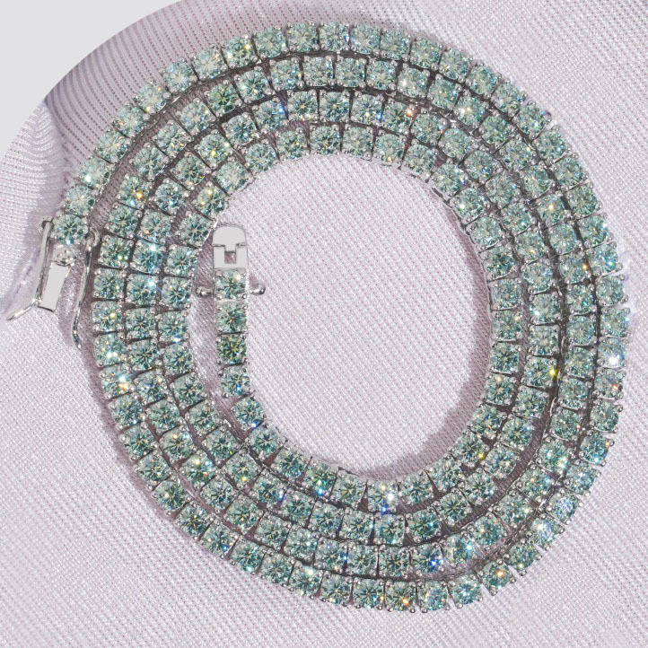 Tennis bracelet S925 silver inlaid blue-green moissanite bracelet