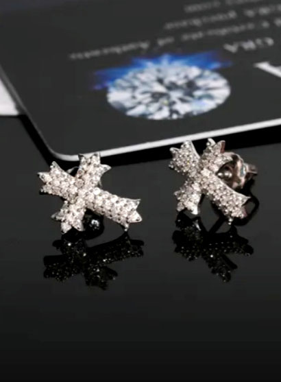 S925 Silver Cross Hip Hop Earstuds
