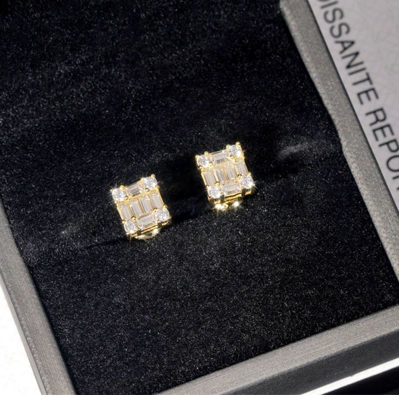 fashion hip-hop earrings moissanite Square Diamond earrings