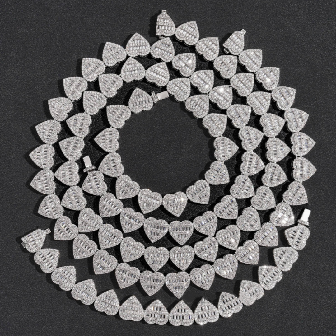 Hip hop Cuban necklace 13mm copper inlay zircon heart-shaped necklace