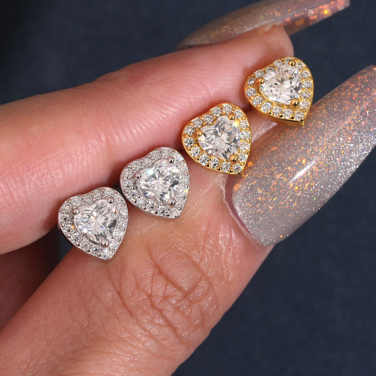 heart-shaped earrings 925 silver inlay moissanite earrings