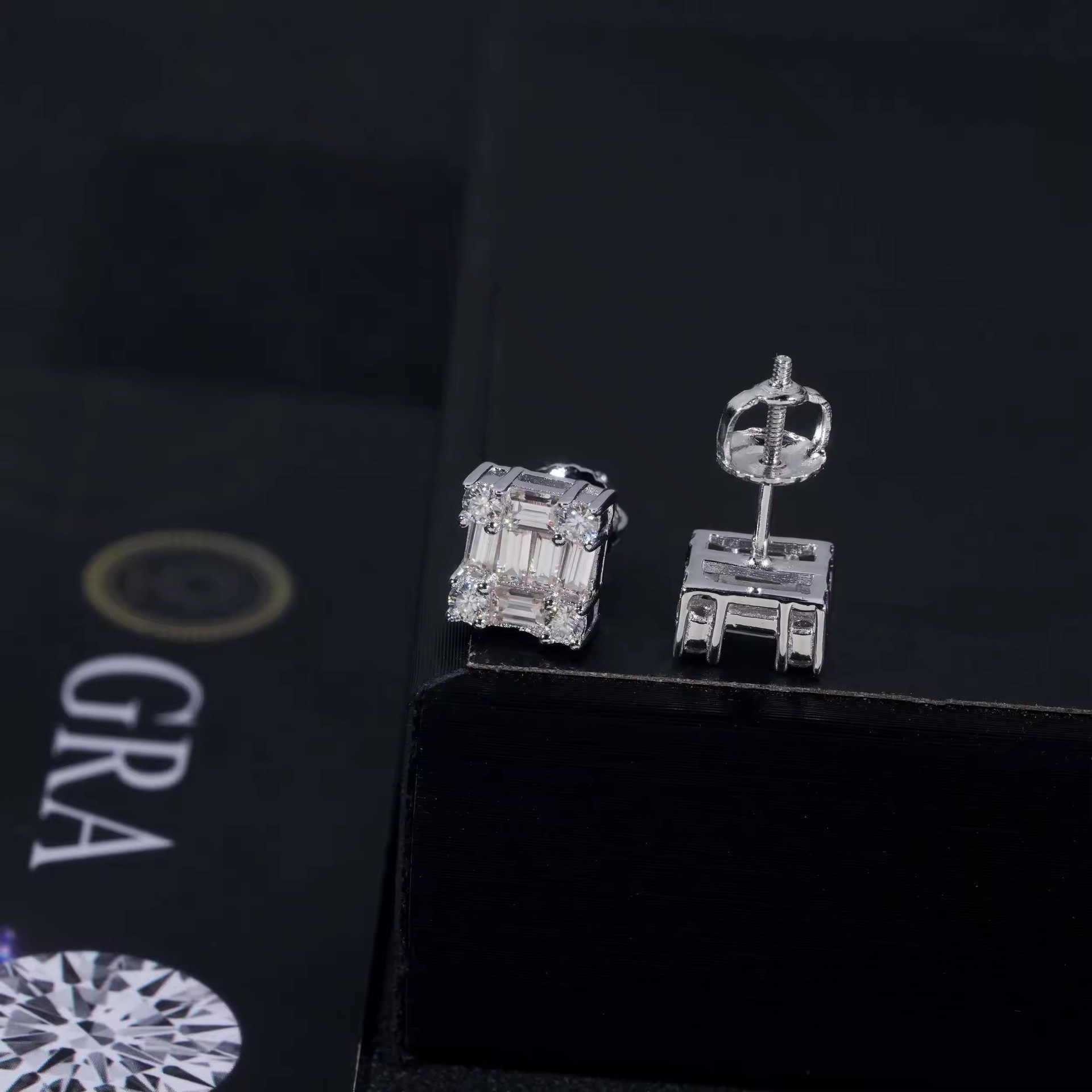 fashion hip-hop earrings moissanite Square Diamond earrings
