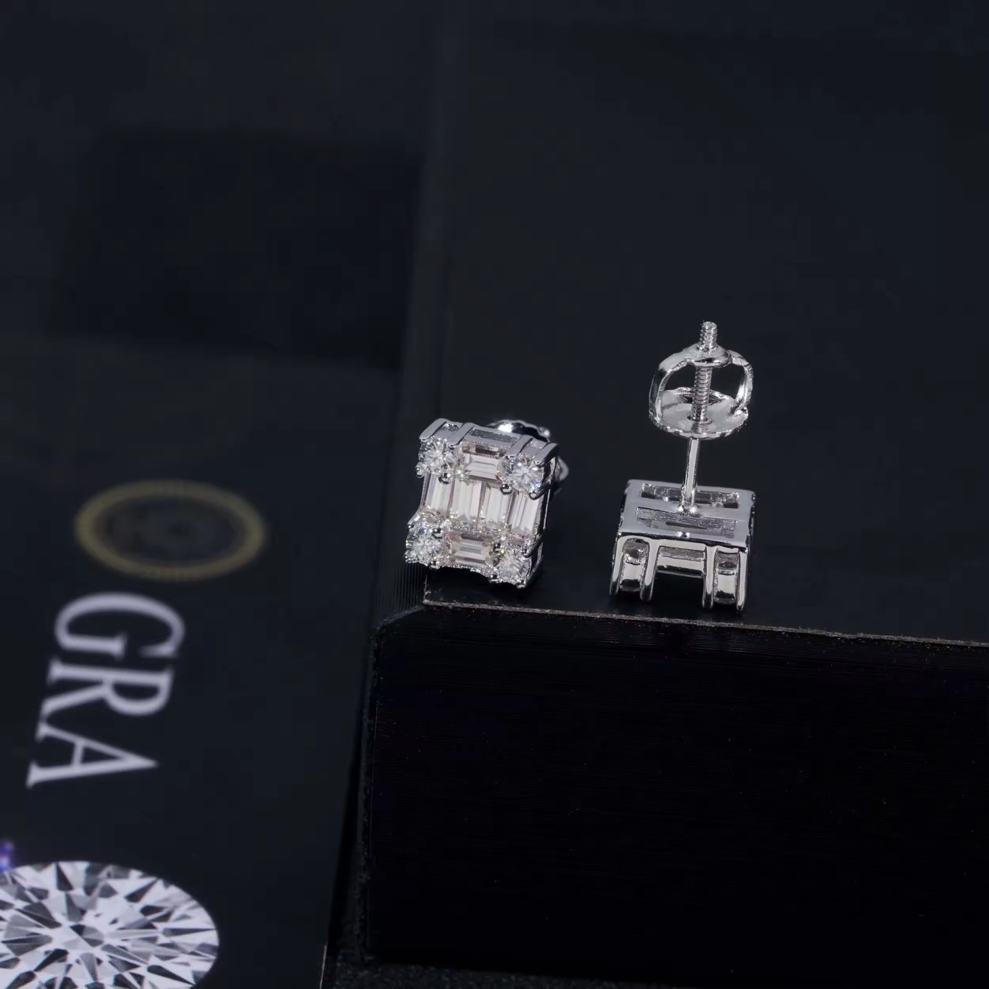 fashion hip-hop earrings moissanite Square Diamond earrings