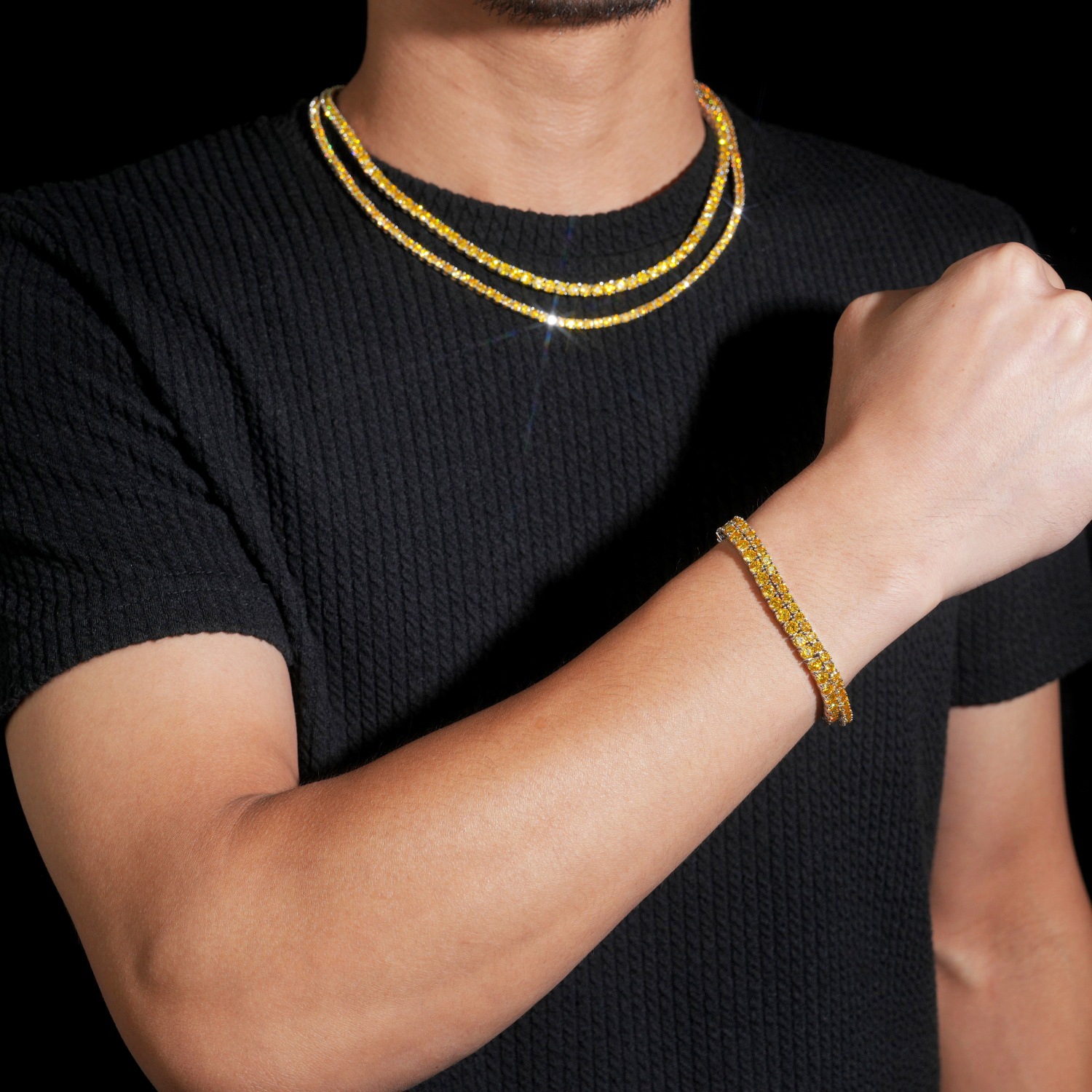 New Arrivals S925 silver inlaid moissanite bracelet 4mm golden tennis bracelet