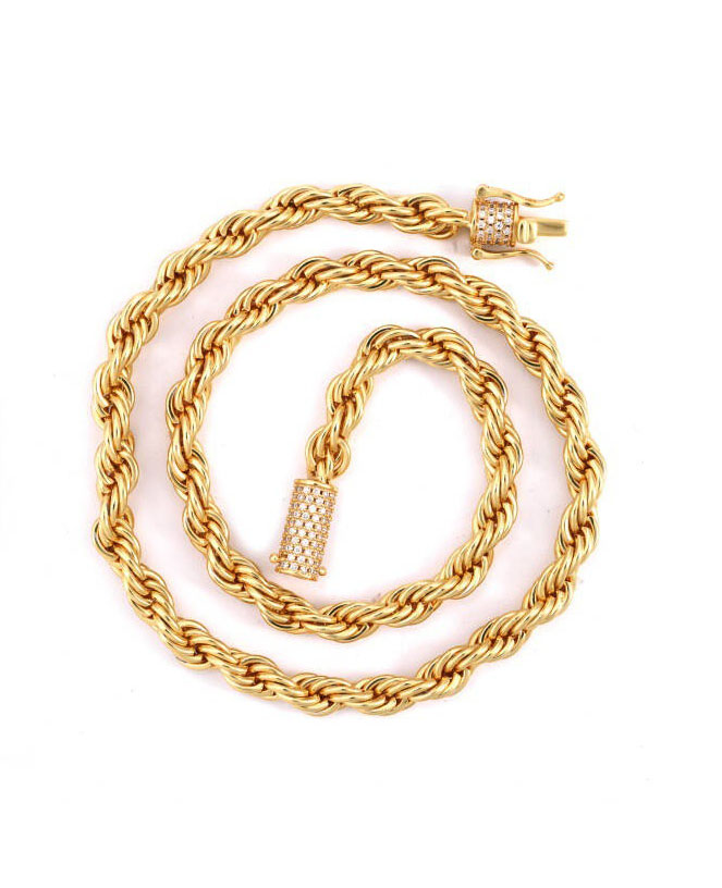 silver inlaid moissanite buckle head fashionable rope necklace