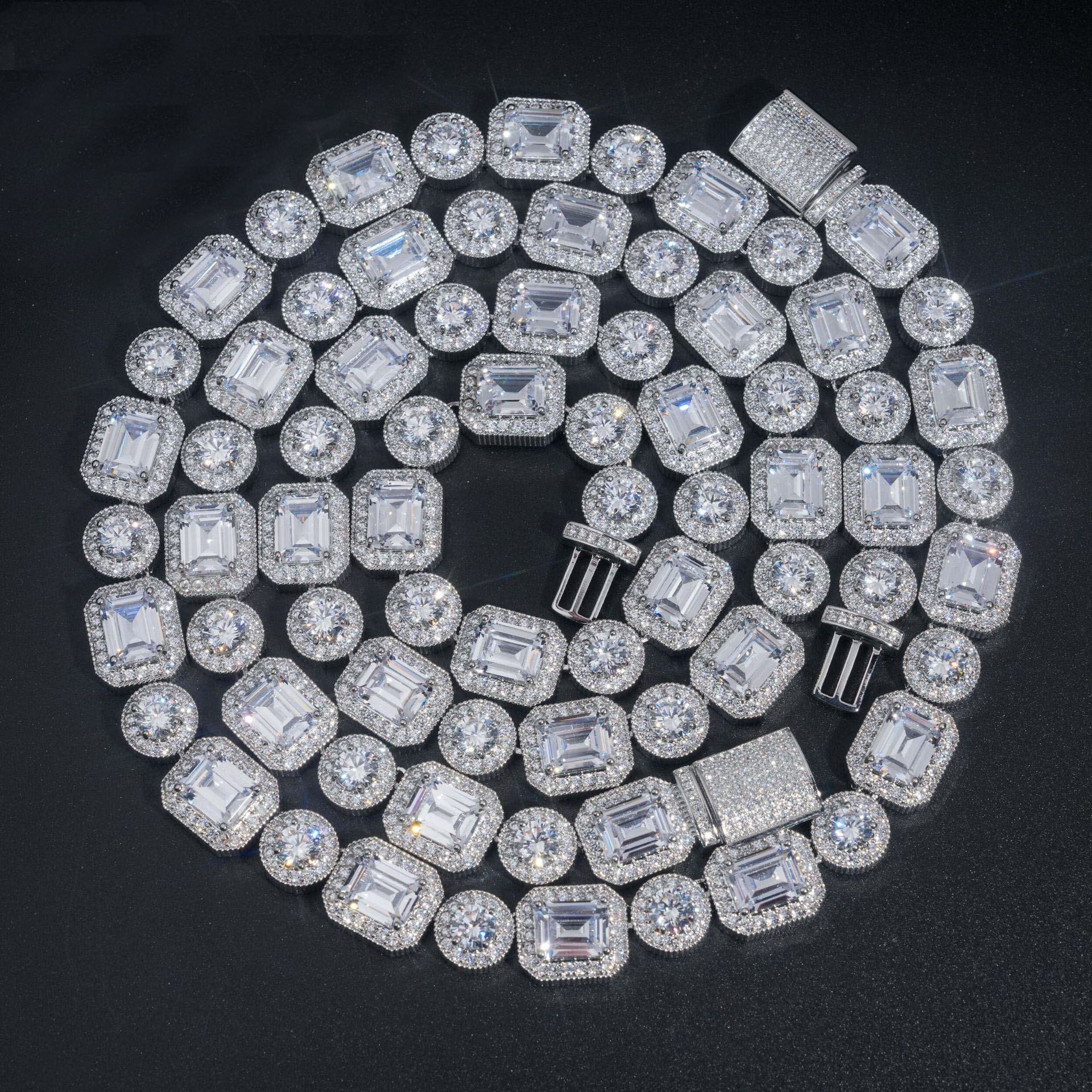 copper inlaid cubic zirconia necklace 12mm combination design Cuban necklace