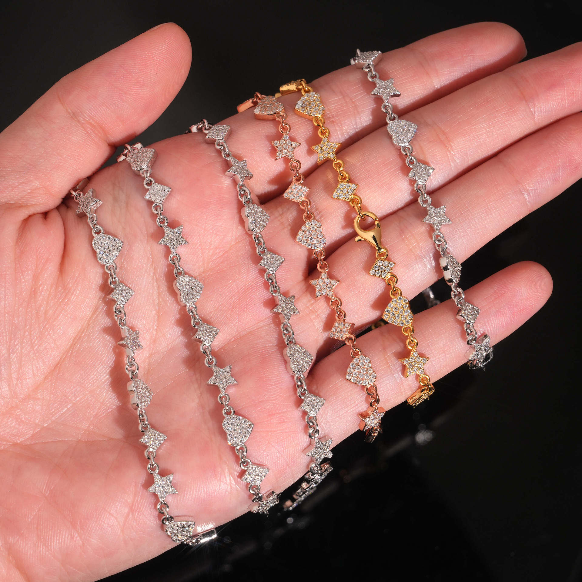 Hip hop style silver inlaid moissanite bracelet