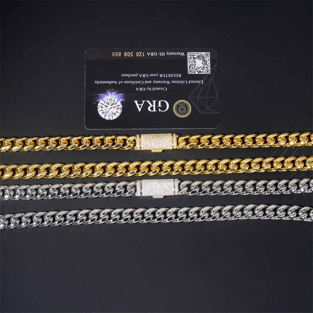 2026 new arrivals moissanite Cuban necklace 10mm stainless steel bracelet