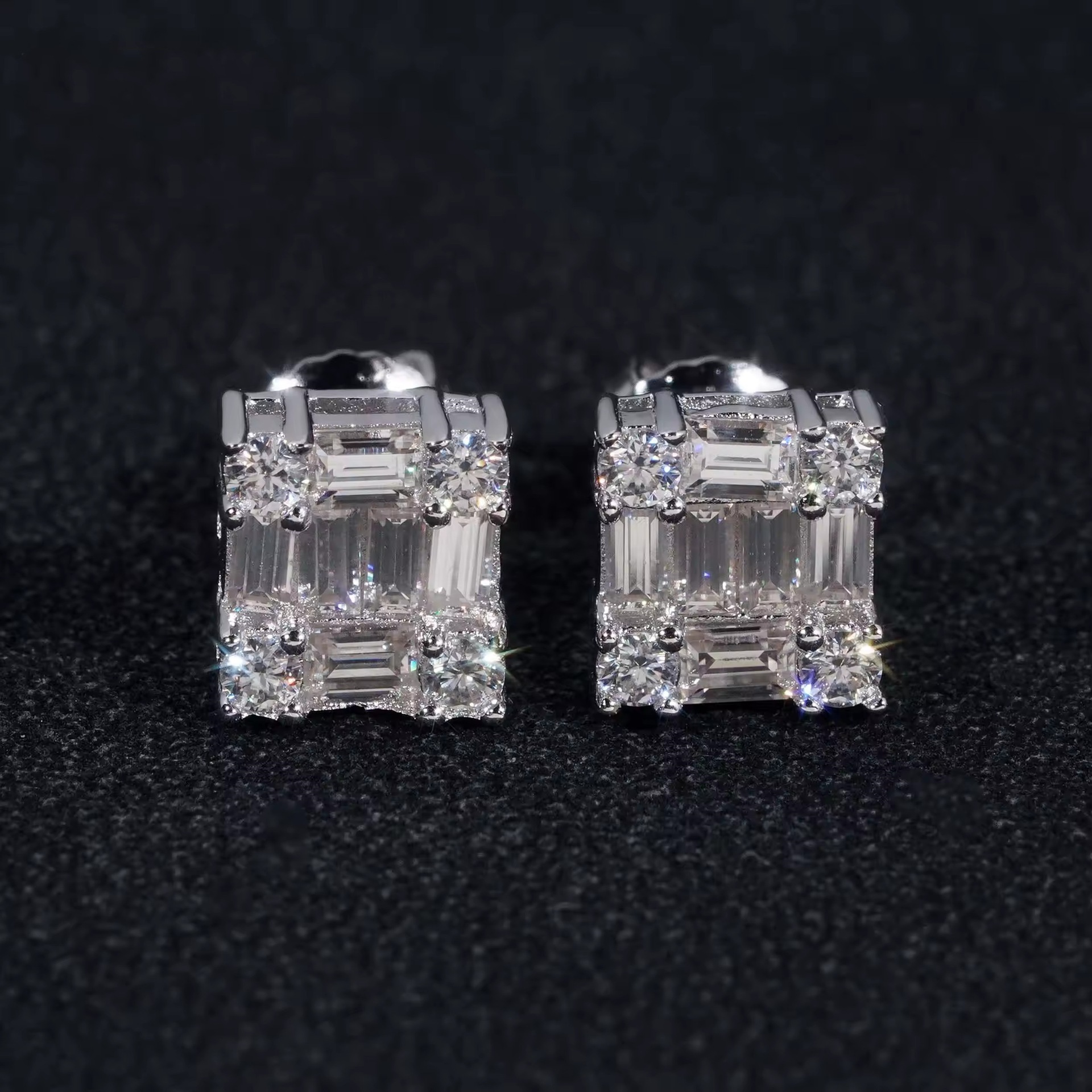 fashion hip-hop earrings moissanite Square Diamond earrings