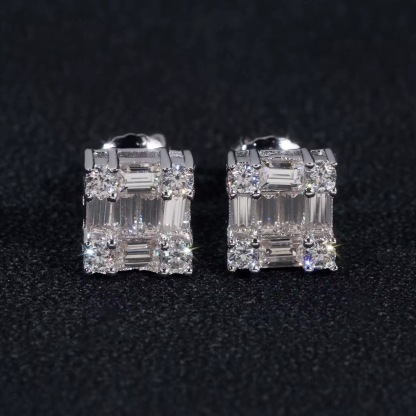 fashion hip-hop earrings moissanite Square Diamond earrings