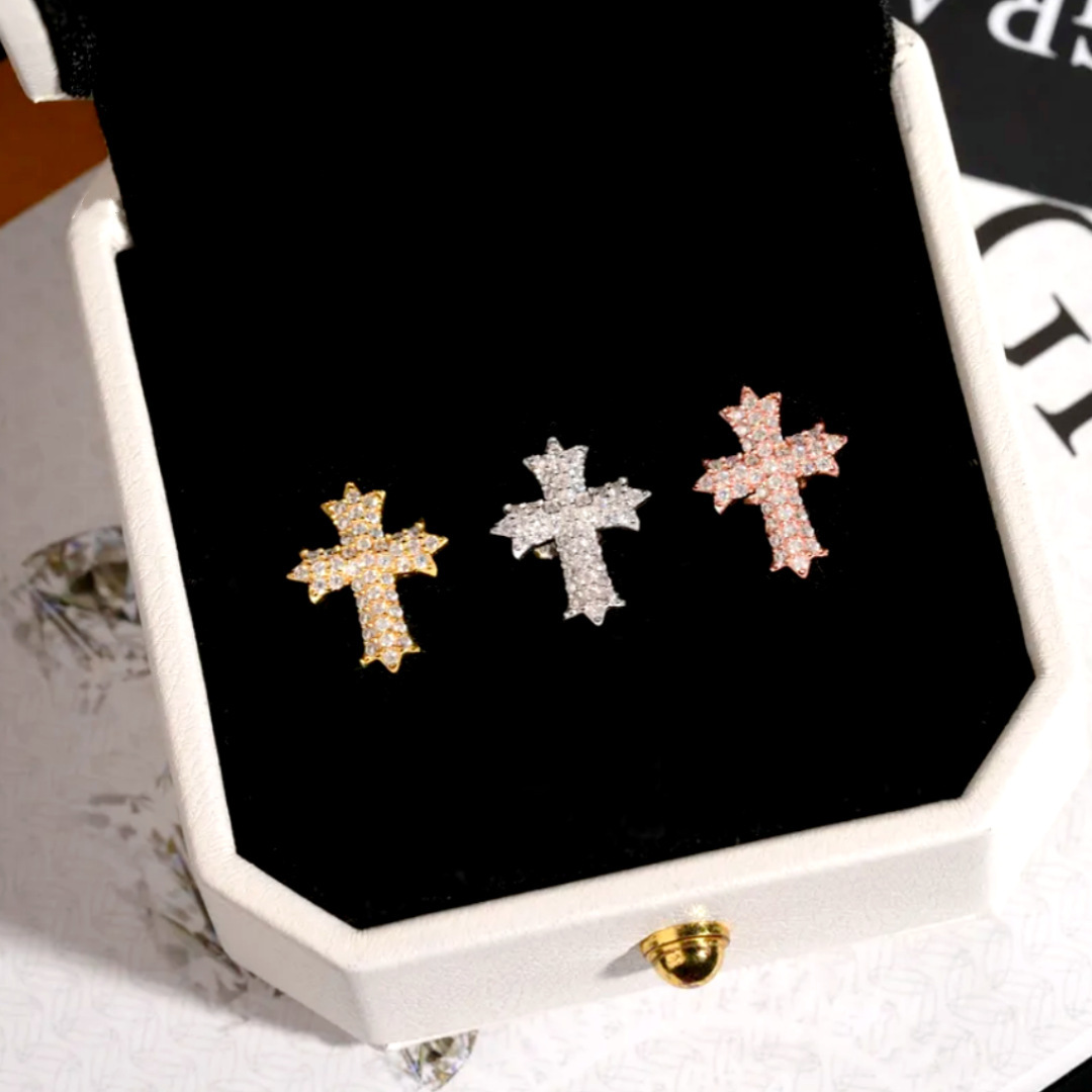 S925 Silver Cross Hip Hop Earstuds