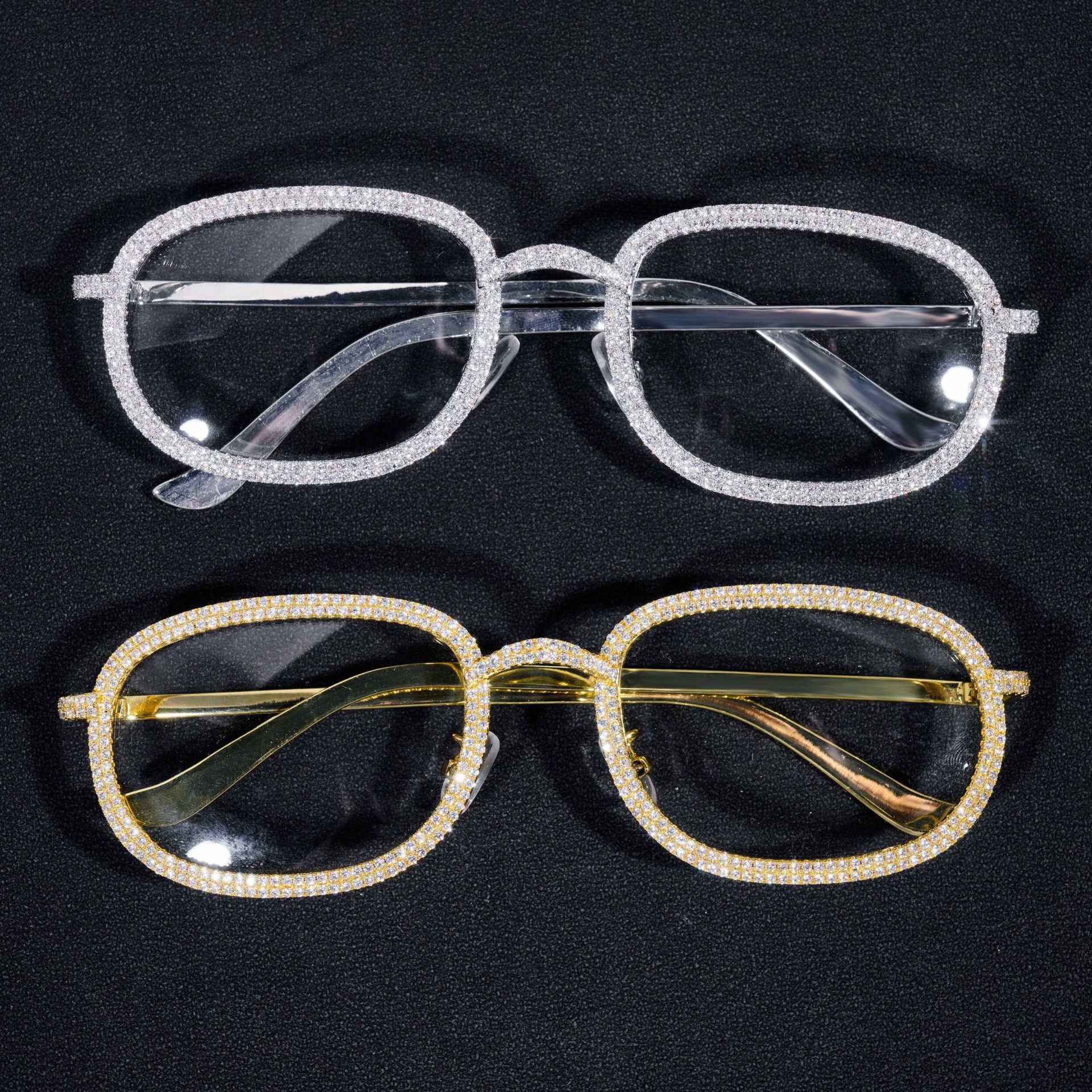 hip-hop style glasses with brass inlaid cubic zirconia glasses