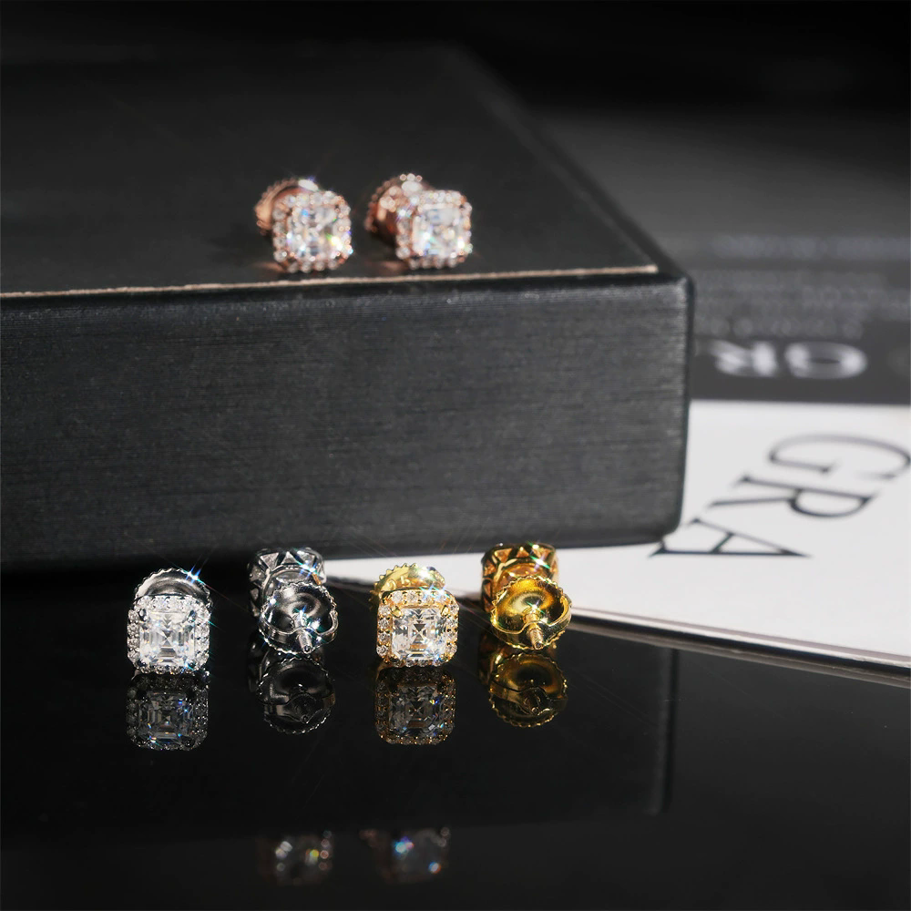 hip-hop pagoda shaped earrings 925 silver inlaid moissanite earrings
