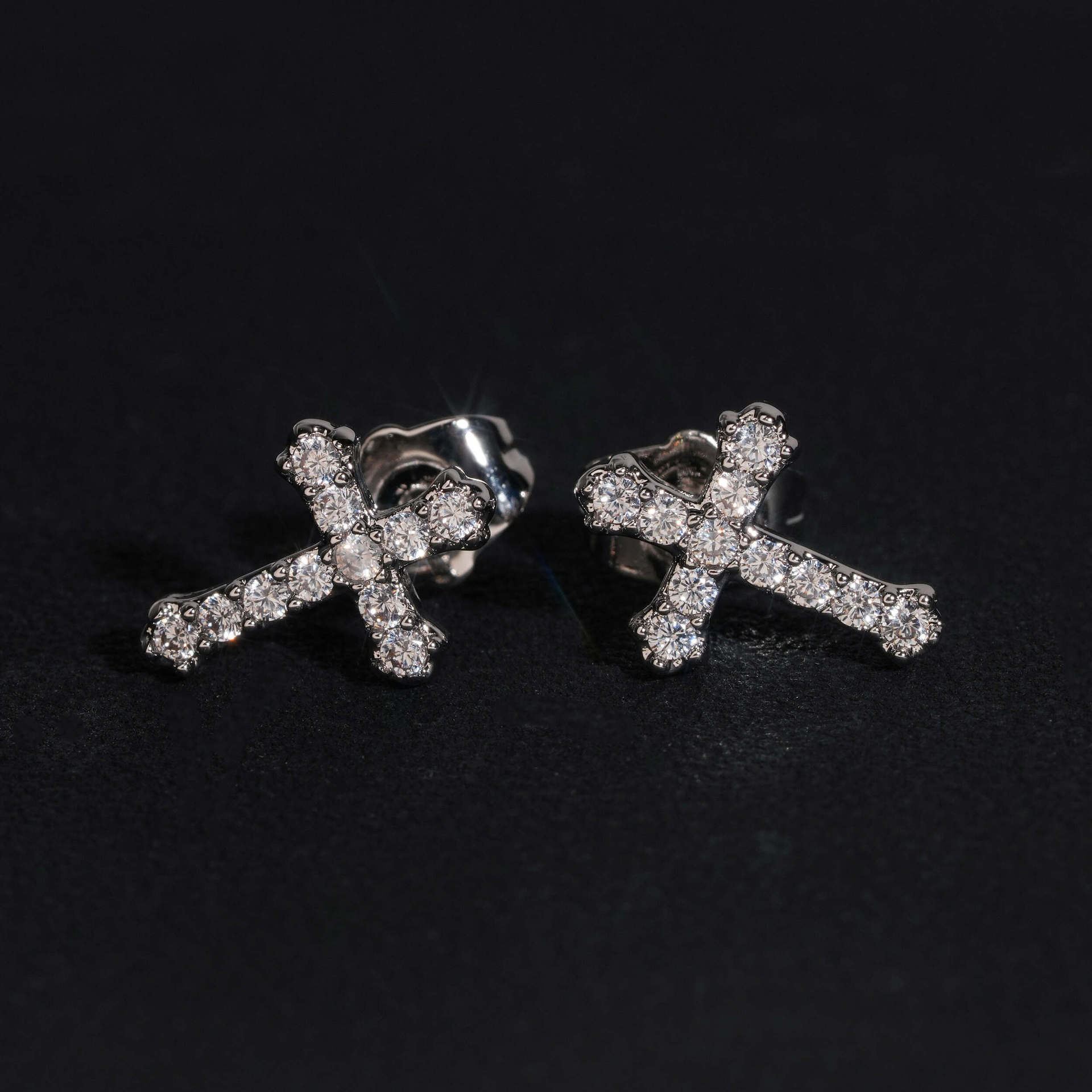 Cross element earrings copper inlaid cubic zirconia earrings