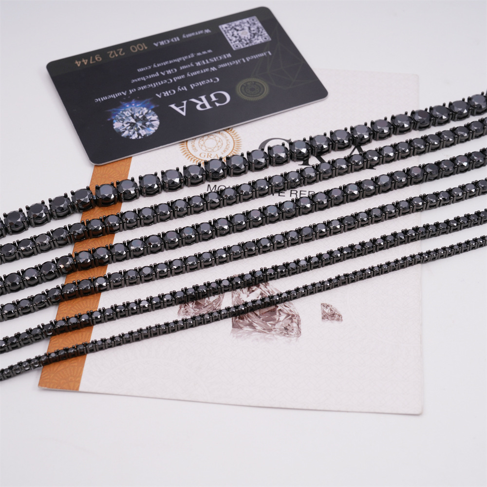 New s925 silver 2mm black moissanite tennis necklace