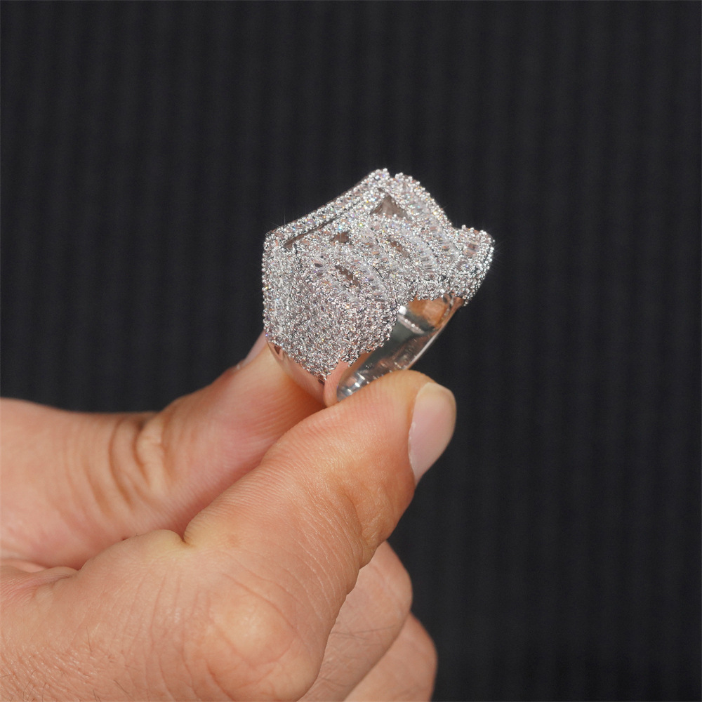 Hip hop electroplated copper zircon ring 100 pattern fashion ring