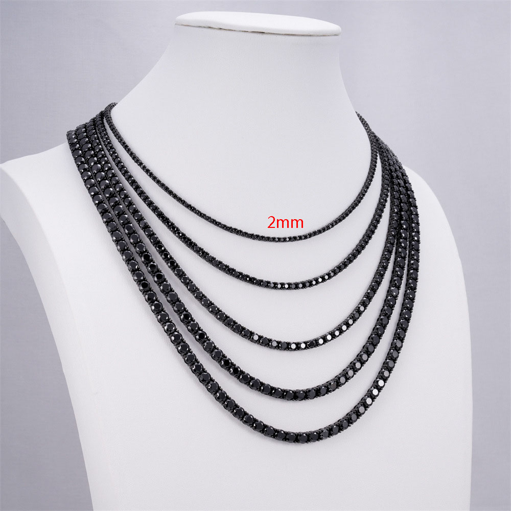 New s925 silver 2mm black moissanite tennis necklace