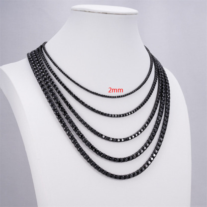 New s925 silver 2mm black moissanite tennis necklace