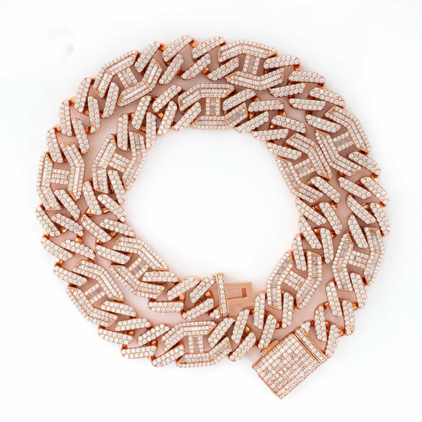 15mm Cuban necklace copper inlaid cubic zirconia bracelet