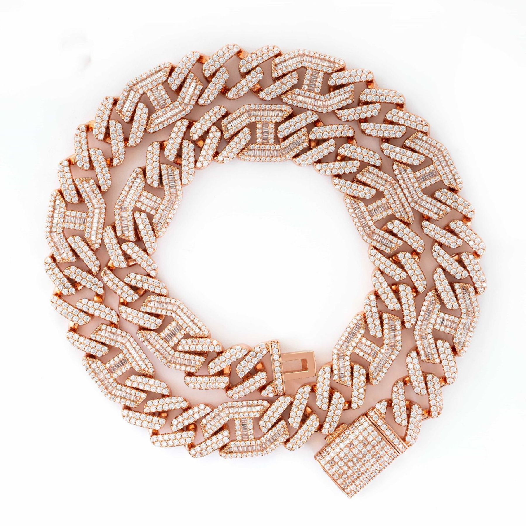 15mm Cuban necklace copper inlaid cubic zirconia bracelet