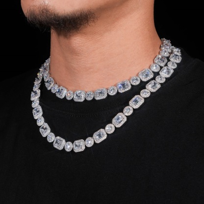 copper inlaid cubic zirconia necklace 12mm combination design Cuban necklace