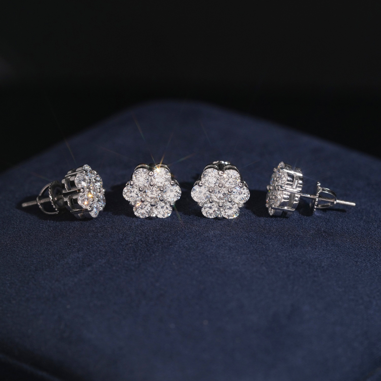 Creative flower earrings S925 silver inlaid fashionable moissanite earrings