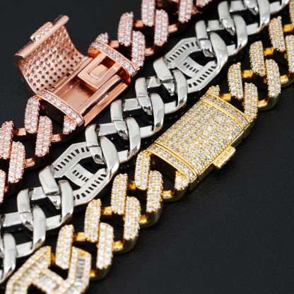 15mm Cuban necklace copper inlaid cubic zirconia bracelet