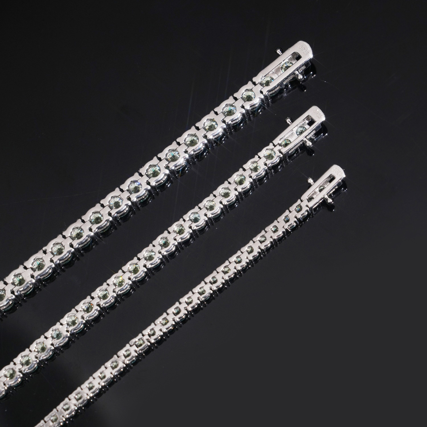 Tennis bracelet S925 silver inlaid blue-green moissanite bracelet