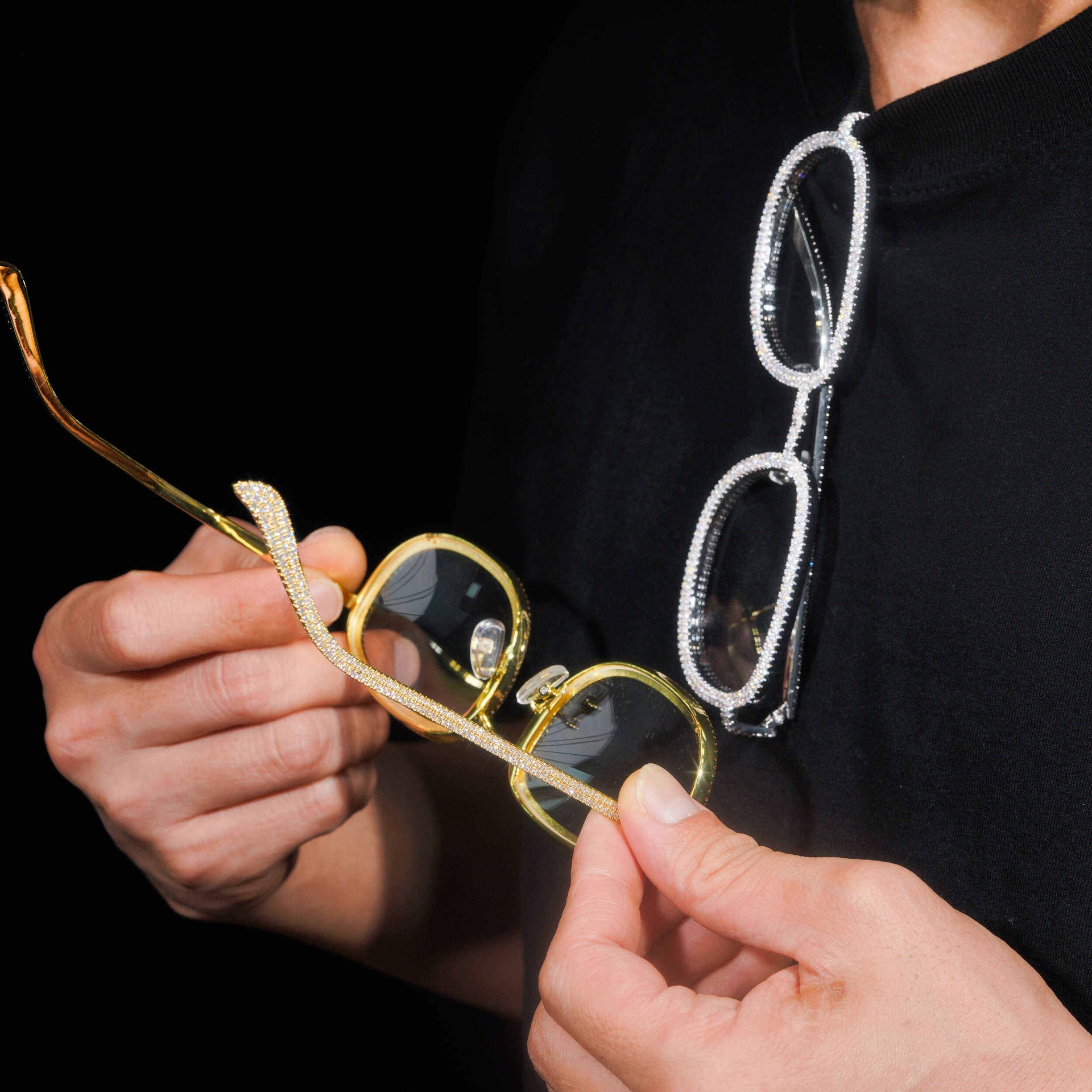 hip-hop style glasses with brass inlaid cubic zirconia glasses
