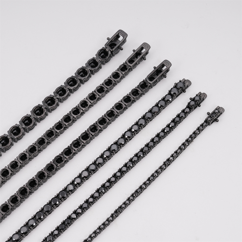 New s925 silver 2mm black moissanite tennis necklace