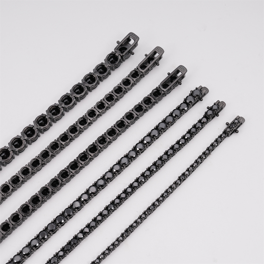 New s925 silver 2mm black moissanite tennis necklace
