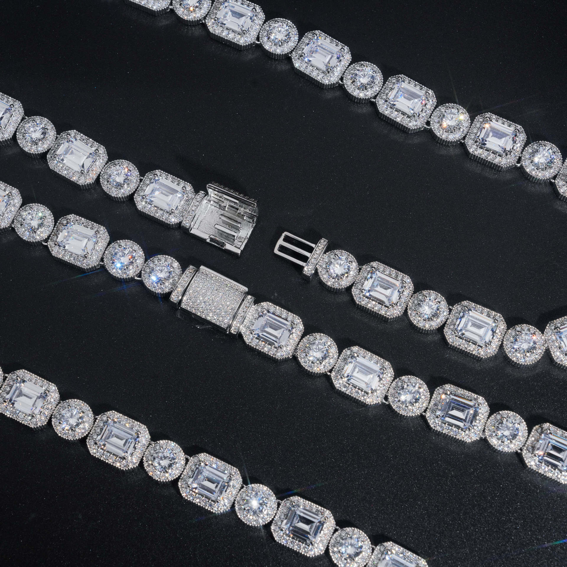 copper inlaid cubic zirconia necklace 12mm combination design Cuban necklace