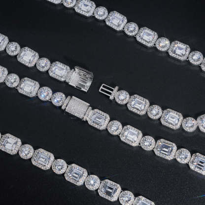 copper inlaid cubic zirconia necklace 12mm combination design Cuban necklace