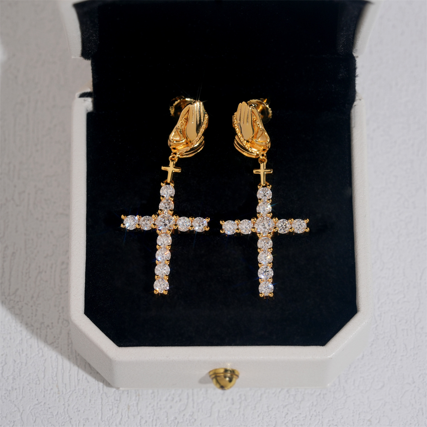 Palm Cross Earrings S925 Silver Moissanite Earrings