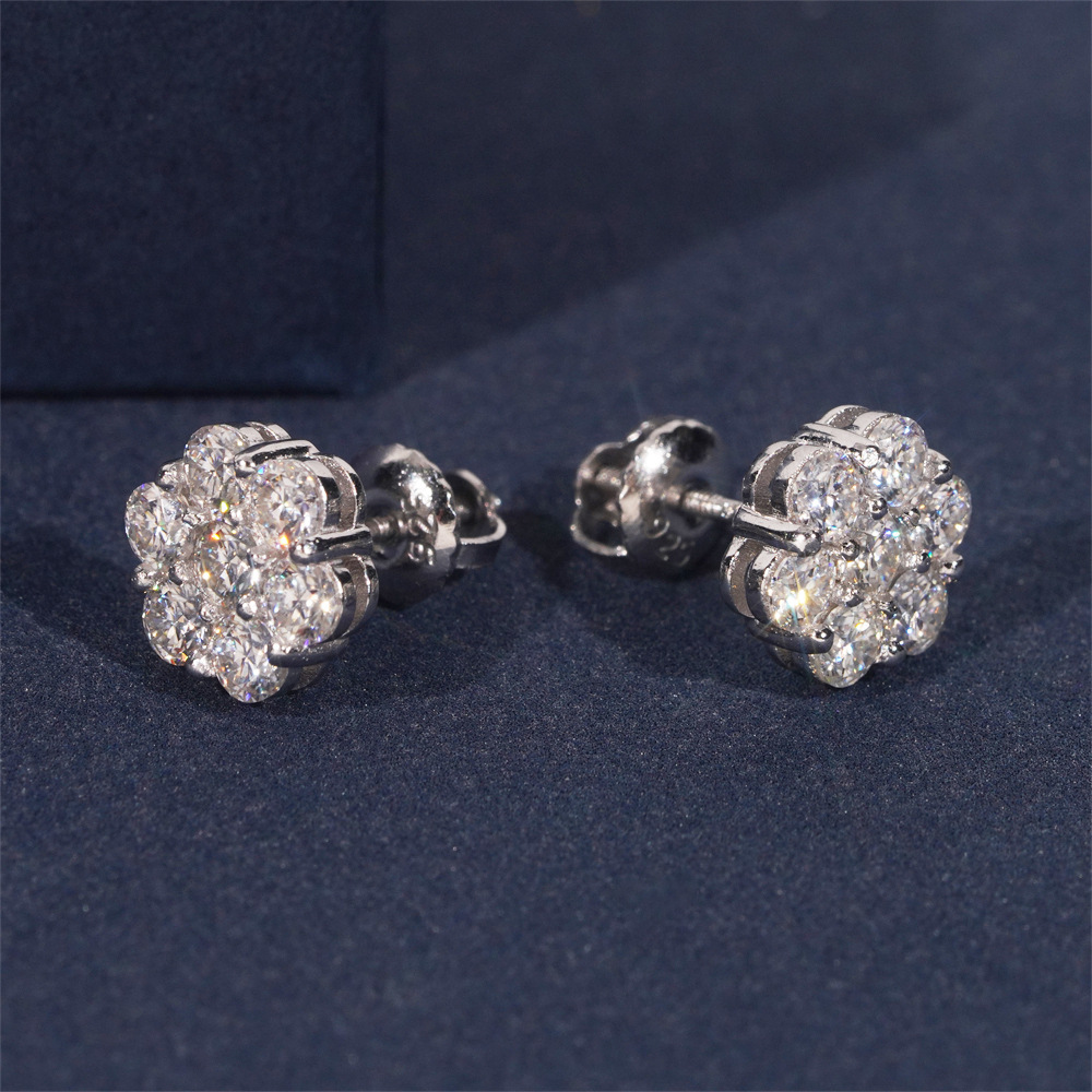 9mm flower ear stud S925 silver inlaid moissanite jewelry ear stud