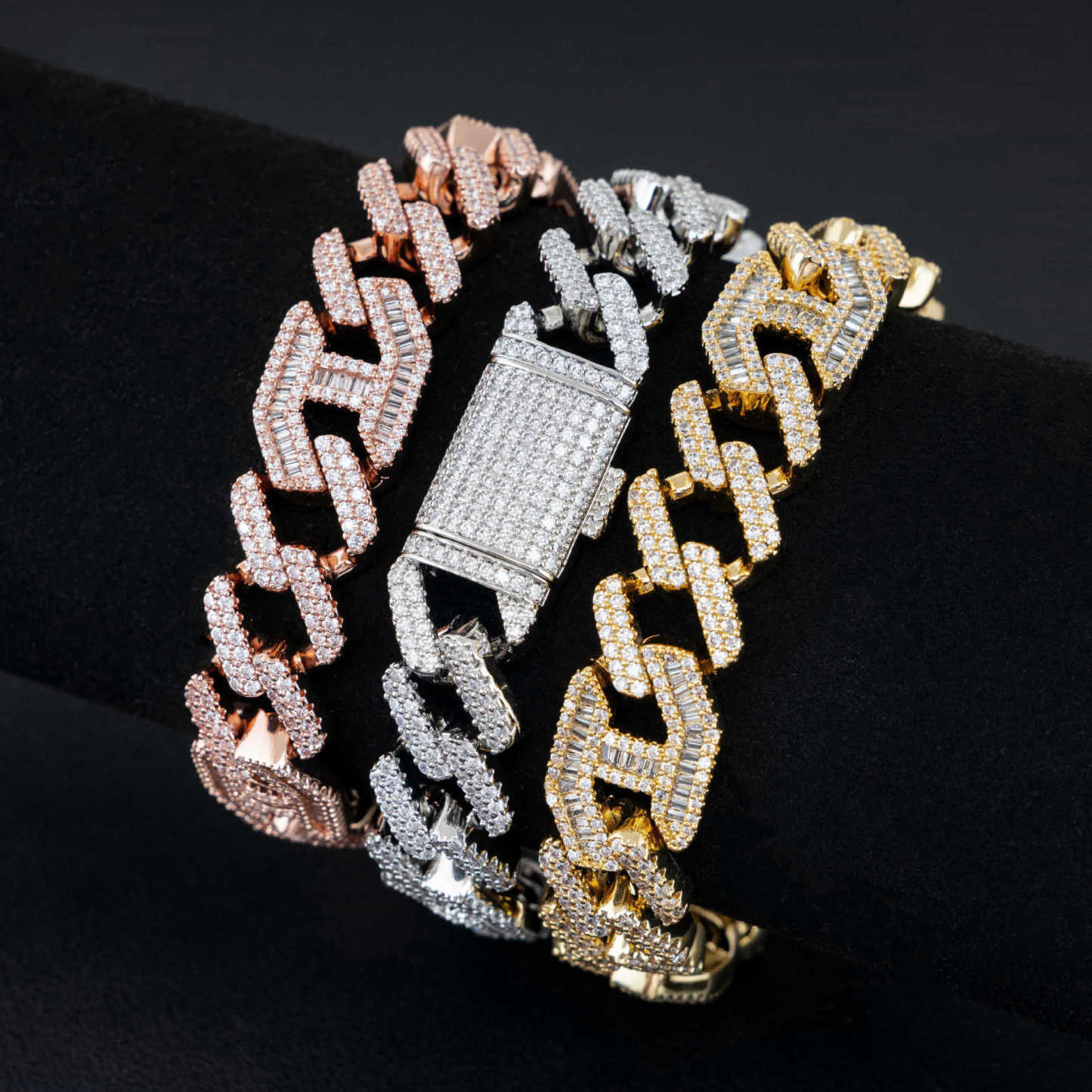 15mm Cuban necklace copper inlaid cubic zirconia bracelet